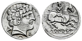 Turiasu. Denarius. 120-20 BC. Tarazona (Zaragoza). (Abh-2416). (Acip-1718). (MIB-109/15). Anv.: Bearded head right, iberian letters KA, crescent and T...