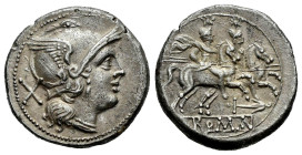 Anonymous. Denarius. 88 BC. Rome. (Ffc-87). (Craw-50/2). (Cal-59a). Anv.: Laureate head of Apolo Vejovis right, thunderbolt below. Rev.: Jupiter in qu...
