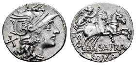Afranius. Spurius Afranus. Denarius. 150 BC. Rome. (Ffc-133). (Craw-206/1). (Cal-112). Anv.: Head of Roma right, X behind. Rev.: Victory holding whip ...
