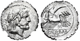 Antonia. Q. Antonius Balbus. Denarius. 83-82 BC. Auxiliary mint of Rome. (Ffc-156). (Craw-364/1d). (Cal-139). Anv.: Laureate head of Jupiter right, S....