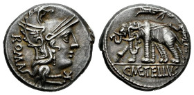 Caecilius. C.Caecilius Metellus Caprarius. Denarius. 125 BC. Rome. (Ffc-203, Plate Coin). (Craw-269/1). (Cal-279). Anv.: Head of Roma right, ROMA behi...