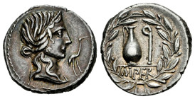 Caecilius. Q. Caecilius Metellus Pius. Denarius. 81 BC. Hispania. (Ffc-215). (Craw-374/2). (Cal-290). Anv.: Diademed head of Pietas right, stork befor...