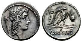 Cassius. Q. Cassius Longinus. Denarius. 55 BC. Rome. (Ffc-557). (Craw-428/3). (Cal-411). Anv.: Head of Bonus Eventus right, sceptre behind. Rev.: Eagl...