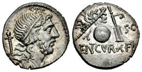 Cornelius. Cn Cornelius Lentulus Marcellinus. Denarius. 76-75 BC. Hispania. (Ffc-626). (Craw-393/1b). (Cal-486). Anv.: G. P. R. above diademed bust of...
