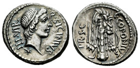 Sicinius. Q. Sicinius y C. Coponius. Denarius. 49 BC. Rome. (Ffc-1125). (Craw-444/1a). (Cal-1282). Anv.: Diademed head of Apollo right, star below, Q....