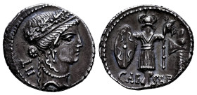 Julius Caesar. Denarius. 48-47 BC. Galia. (Ffc-14). (Craw-452/2). (Cal-641). Anv.: Head of Pietas or Venus right, wreathed with oak, X. II. behind. Re...