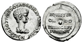 Nero. Denarius. 51-54 AD. Rome. (Ric-I 79). (Bmcre-93). (Rsc-97). Anv.: NERONI CLAVDIO DRVSO GERM COS DESIGN, bare-headed and draped bust to right. Re...