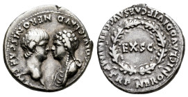 Nero and Agrippina. Denarius. 54 AD. Rome. (Ric-I 2). (Bmcre-3). (Rsc-7). Anv.: (AGRIPP AV)G DIVI CLAVD NERONIS CAES MA(TER), bare-headed bust of Nero...