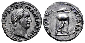 Vitellius. Denarius. 69 AD. Rome. (Ric-I 109). (Bmcre-39-40). (Rsc-111). Anv.: VITELLIVS GERM IMP AVG TR P, laureate head to right. Rev.: XV VIR SACR ...