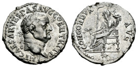 Vespasian. Denarius. 70 AD. Epheso. (Ric-1416). (Rpc-823). Anv.: IMP CAESAR VESPAS AVG COS II T R PPP, laureate head right. Rev.: CONCORDIA AVG, Ceres...