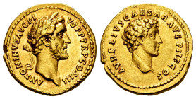 Antoninus Pius and Marcus Aurelius. Aureus. 140 AD. (Ric-415a, but Antoninus head bare). (Ch-Unlisted). (Calicó-1726, R3). (Bmcre-Unlisted). Anv.: ANT...