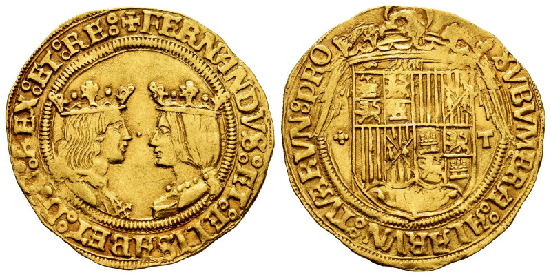 Catholic Kings (1474-1504). Double excelente. Toledo. (Cal-748). Anv.: + FERNAND...