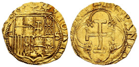 Charles-Joanna (1504-1555). 1 escudo. ND (ca. 1550). Sevilla. (Cal-199). (Tauler-22b similar). Au. 3,29 g. Shield between D square and S. Leyend ends ...