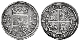 Philip V (1700-1746). 1 real. 1717. Segovia. J. (Cal-622). Ag. 3,67 g. First year. Extremely rare. Ex Sabine Bourgey. Choice VF. Est...1000,00. 

Sp...