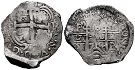 Philip V (1700-1746). 8 reales. 1714. Potosi. Y. (Cal-1550). Ag. 26,91 g. Double date and triple assayer. Visible part of the king's name and numeral....