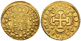 Philip V (1700-1746). 8 escudos. 1713. Sevilla. M. (Cal-2282). (Cal onza-498). Au. "Cross" type. S-8-8-M. Nice colour. Rare, even more so in this grad...