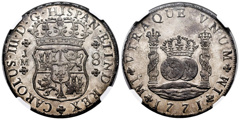 Charles III (1759-1788). 8 reales. 1771. Lima. JM. (Cal-1032). Ag. Dot above the...