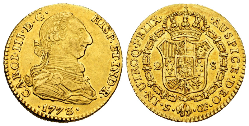 Charles III (1759-1788). 2 escudos. 1773. Sevilla. CF. (Cal-1726). Au. 6,74 g. O...