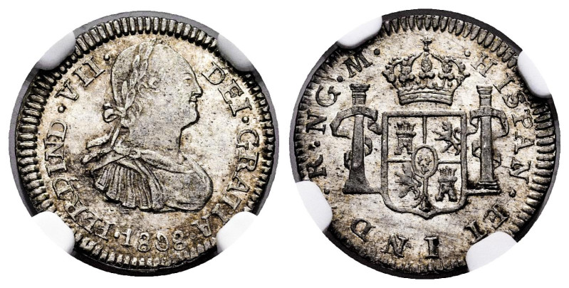 Ferdinand VII (1808-1833). 1/2 real. 1808. Guatemala. M. (Cal-328). Ag. Bust of ...