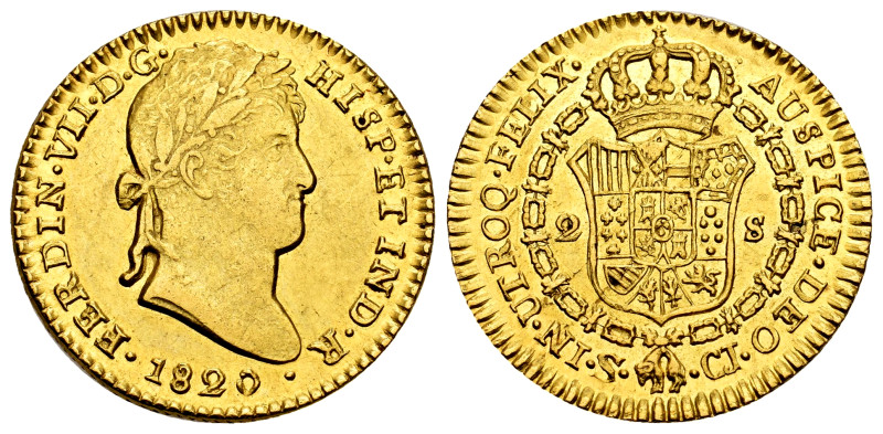 Ferdinand VII (1808-1833). 2 escudos. 1820. Sevilla. CJ. (Cal-1676). Au. 6,79 g....