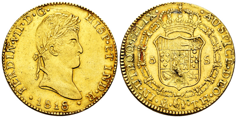 Ferdinand VII (1808-1833). 8 escudos. 1818/6. Mexico. TH. Au. 26,90 g. Very inte...