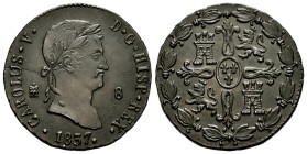 Charles V, Pretender (1833-1845). 8 maravedis. 1837. Segovia. (Cal-3). Ae. 11,36 g. Slight flan crack, otherwise excellent sharp struck for this issue...