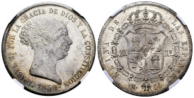 Elizabeth II (1833-1868). 20 reales. 1850. Madrid. CL. (Cal-591). Ag. Magnificent speccimen with excellent eye apeal. Plenty luster. Extremely rare in...