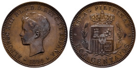 Alfonso XIII (1886-1931). 2 centavos. 1894. Manila. Philippines. (Kr. Deluxe ANA Centennial Edition Pn10). (Cal-121). (Cal 2008-página 844). (Cy-17663...