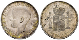 Alfonso XIII (1886-1931). 1 peso. 1895. Puerto Rico. PGV. (Cal-128). Ag. 24,96 g. Nice specimen. Orignal luster and soft patina. Rare, even more in th...