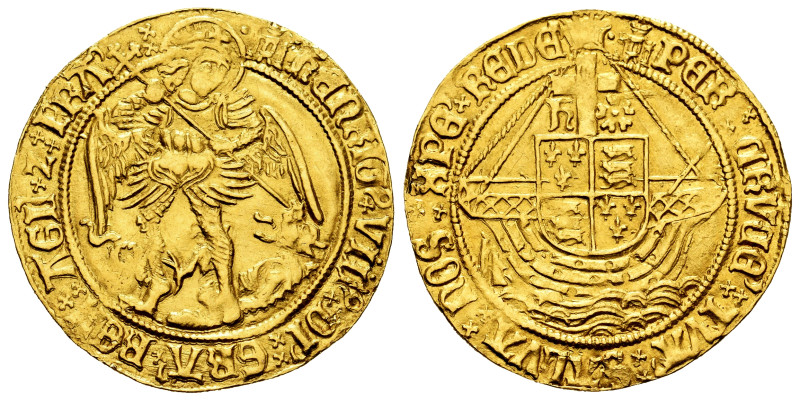 Great Britain. Henry VIII (1526-1532). Gold Angel. ND (1509-1526). London. Castl...