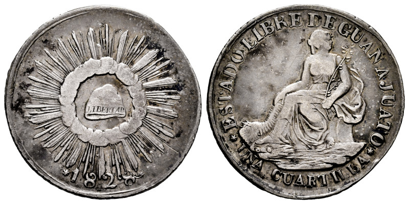 Mexico. 1/4 real. 1828. Guanajuato. Ag. 6,98 g. Proof made in silver of an appar...