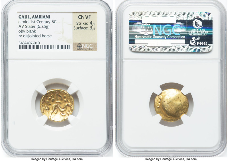 EASTERN GAUL. Ambiani. Ca. 59-50 BC. AV stater (18mm, 6.25 gm). NGC Choice VF 4/...