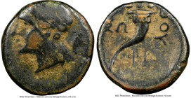 LUCANIA. Thurium. 3rd century BC. AE (12mm, 1.67 gm, 7h). NGC Choice Fine 4/5 - 4/5. Laureate head of Apollo left, AP monogram in right field / ΘOY, c...