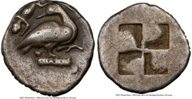 MACEDON. Eion. 5th century BC. AR trihemiobol (11mm, 1.03 gm). NGC VF 5/5 - 3/5, edge cuts. Goose standing right, head reverted, left talon raised; li...