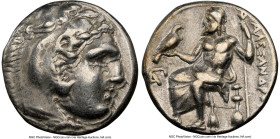 MACEDONIAN KINGDOM. Alexander III the Great (336-323 BC). AR drachm (16mm, 6h). NGC Choice VF, die shift. Early posthumous issue of Lampsacus, ca. 323...