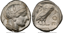 ATTICA. Athens. Ca. 440-404 BC. AR tetradrachm (25mm, 17.20 gm, 1h). NGC AU 5/5 - 3/5. Mid-mass coinage issue. Head of Athena right, wearing earring, ...