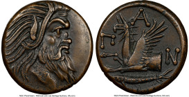 CIMMERIAN BOSPORUS. Panticapaeum. Ca. 4th Century BC. AE (21mm, 6.51 gm, 11h). NGC AU 4/5 - 4/5, Fine Style. Head of bearded Pan right / Π-A-N, forepa...