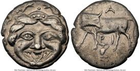 MYSIA. Parium. Ca. 4th century BC. AR hemidrachm (14mm, 6h). NGC Choice VF. Facing Gorgoneion, tongue protruding below upper row of teeth, coiled snak...
