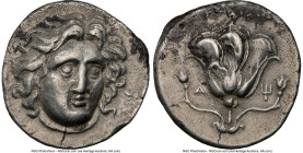 CARIAN ISLANDS. Rhodes. Ca. 305-275 BC. AR didrachm (20mm, 11h). NGC Choice VF. Head of Helios facing, turned slightly right, hair parted in center an...