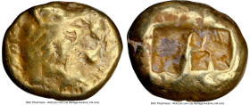 LYDIAN KINGDOM. Alyattes or Walwet (ca. 610-546 BC). EL third-stater or trite (13mm, 4.69 gm). NGC Fine 4/5 - 2/5, countermarks, edge scratches. Lydo-...