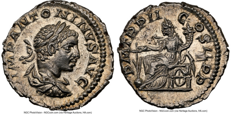 Elagabalus (AD 218-222). AR denarius (18mm, 5h). NGC Choice AU. Rome, 219. IMP A...