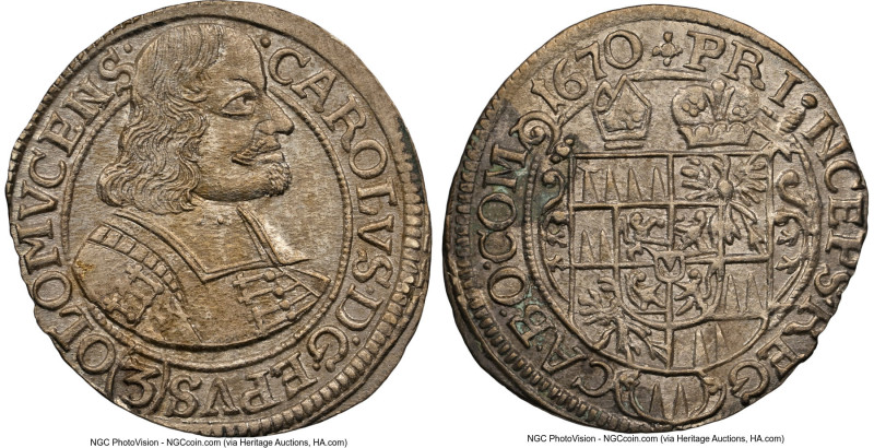 Olmutz. Karl II 3 Kreuzer 1670 MS62 NGC, KM227.2. HID09801242017 © 2024 Heritage...