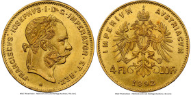 Franz Joseph I gold Restrike 4 Florin (10 Francs) 1892 MS68 NGC, Vienna mint, KM2260, Fr-503R. Last year of type. HID09801242017 © 2024 Heritage Aucti...