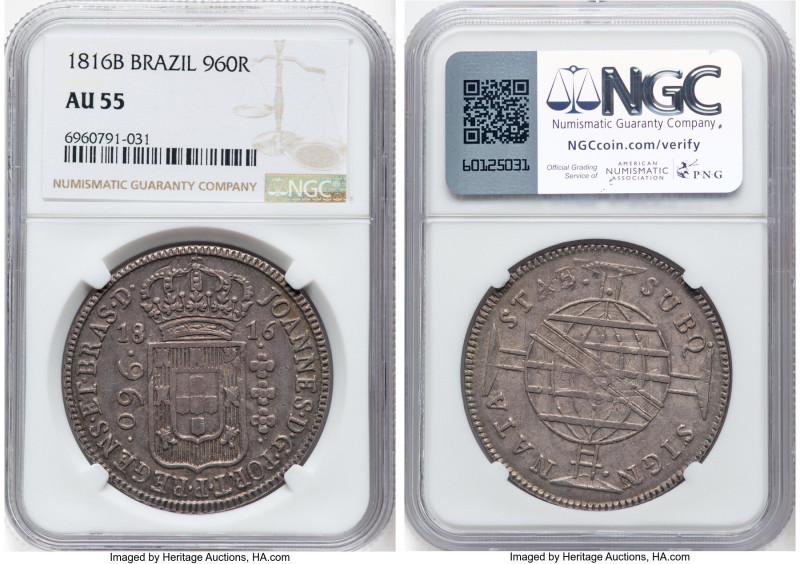 João Prince Regent 960 Reis 1816-B AU55 NGC, Bahia mint, KM307.1. HID09801242017...