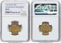 Republic "400th Anniversary of Colonization" 500 Reis 1932 MS63 NGC, Rio de Janeiro mint, KM530. One-year type. HID09801242017 © 2024 Heritage Auction...