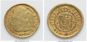 Charles III gold Escudo 1776 P-SF Good VF, Popayan mint, KM48.2, Fr-42, Cal-1419. 19.0mm. 3.31gm. Sought after date with golden surfaces and apricot t...