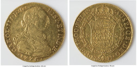 Charles III gold 8 Escudos 1776 NR-JJ XF, Nuevo Reino mint, KM50.1, Cal-2103. 35.7mm. 26.98gm. Even and consistent wear with recessed reflectivity and...