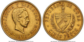 Republic gold 5 Pesos 1916 AU58 NGC, Philadelphia mint, KM19, Fr-4. HID09801242017 © 2024 Heritage Auctions | All Rights Reserved
