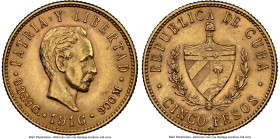 Republic gold 5 Pesos 1916 MS62 NGC, Philadelphia mint, KM19. HID09801242017 © 2024 Heritage Auctions | All Rights Reserved
