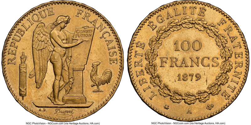 Republic gold 100 Francs 1879-A MS62 NGC, Paris mint, KM832. HID09801242017 © 20...